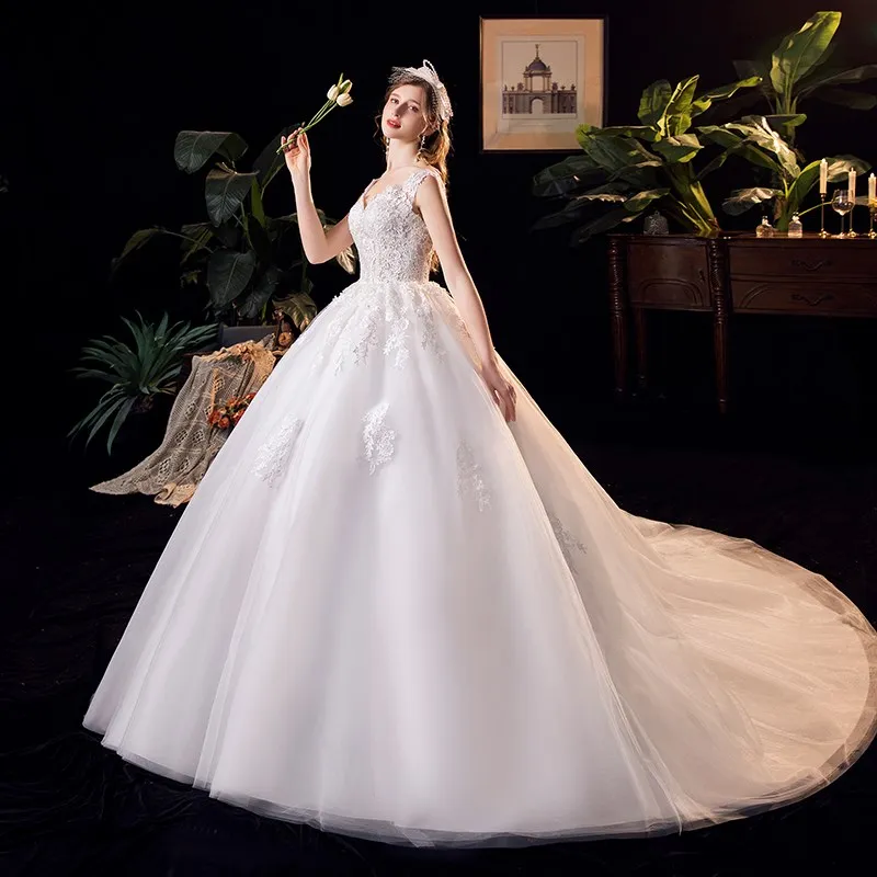 2024 nuevos vestidos De novia sexis sin espalda vestidos De boda De tren De barrido Vestido De novia bordado sin mangas Vestido De novia personalizado