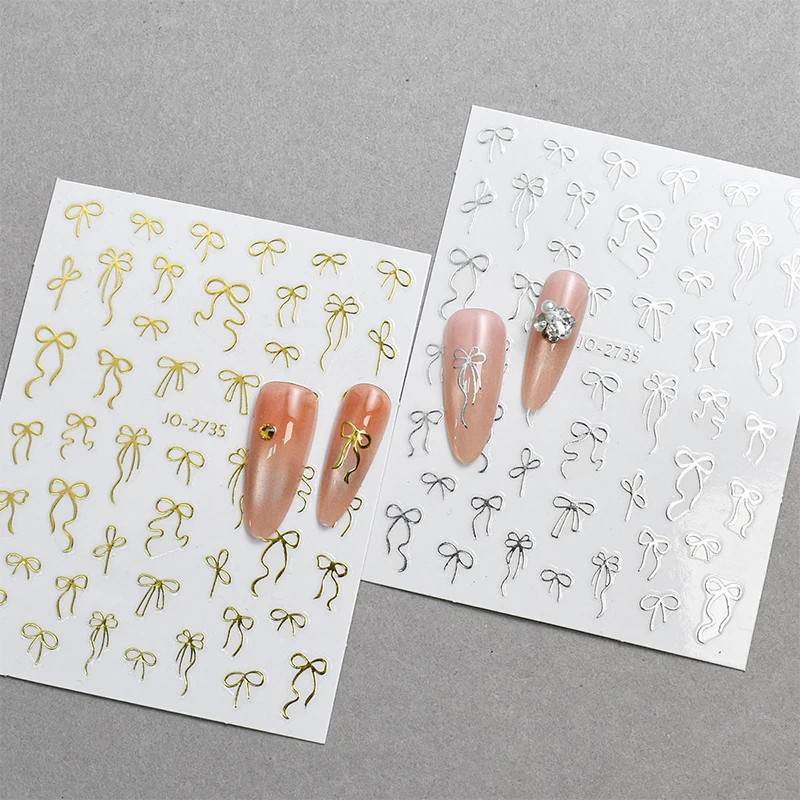 New New Lovely Simple Bronzing Line Bowknot 3D Self Adhesive Nail Art Decorations Stickers Ribbon Charming Cute Manicure Decals