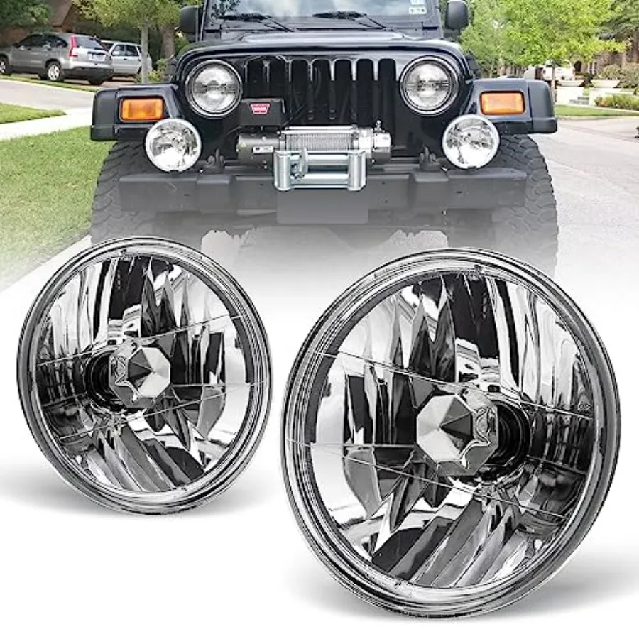 

7 Round Conversion Head Lights Front Lamps for Multi-Vehicle Models Pickups and Motorcycles 1 Pair Clear Lens 7 Inch Headlights