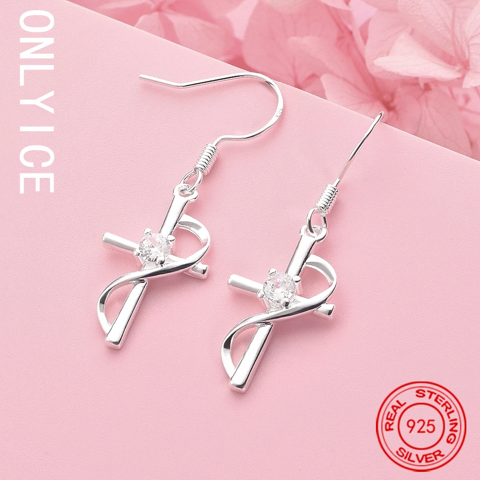 

High Quality Charm 925 Sterling Silver Noble Crystal Cross Drop Earrings Fashion Wedding Party Jewelry Christmas Gifts