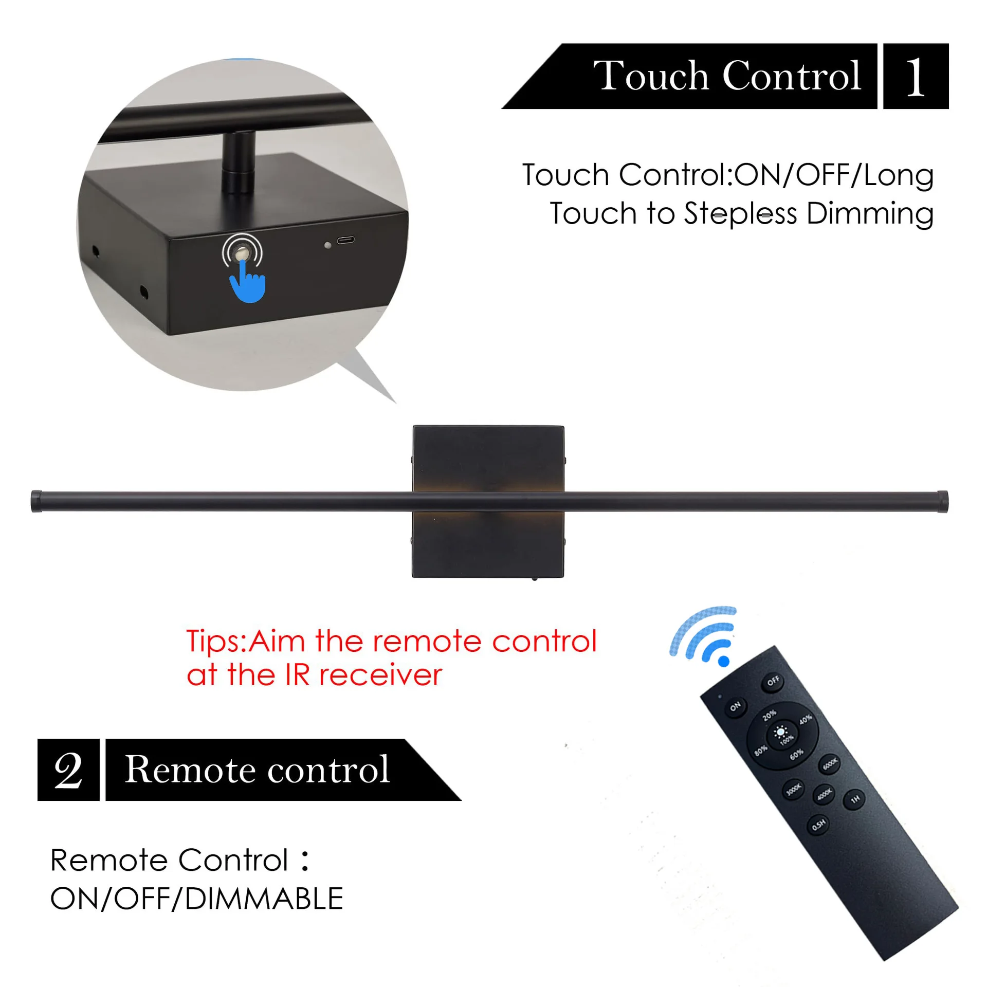 Candelabros de pared modernos regulables con cable, con Control de lámpara de pared 3 luces, rotación de 350 °, LED negro mate