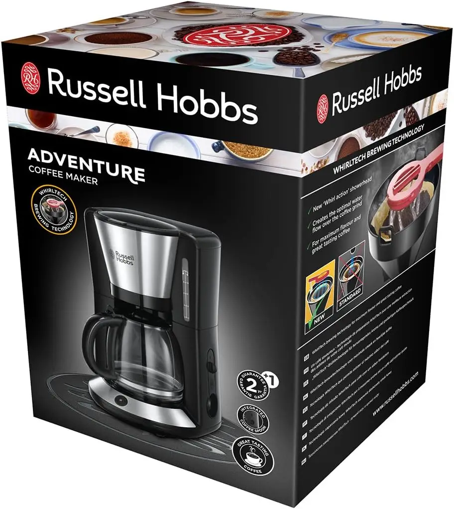 Russell Hobbs Kaffeemaschine [Brausekopf für optimale Extraktion&Aroma] Adventure (max 10 Tassen, 1,25l Glaskanne, Warmhalteplat