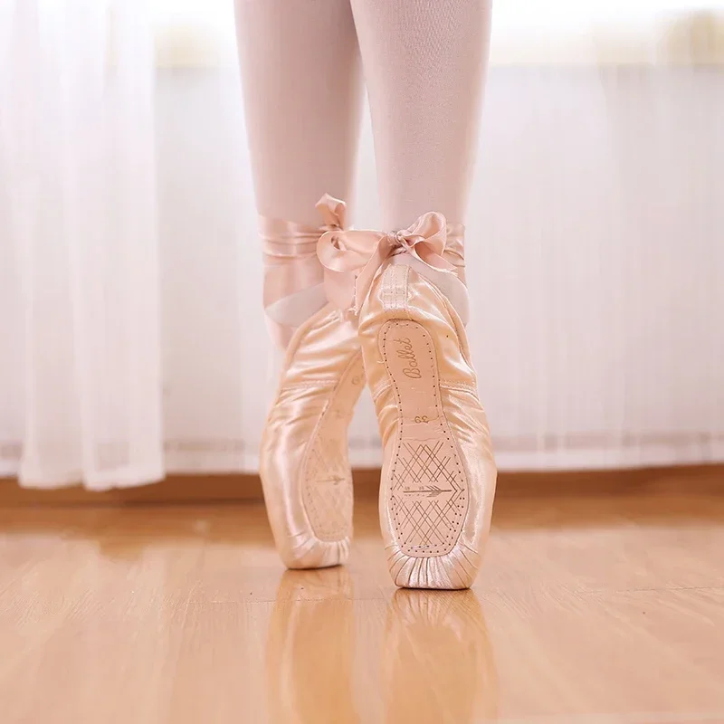 Professional Ballet Pointe Shoes com Toe Pad, lona, cetim, rosa, preto, vermelho, bailarina, Dança Desempenho