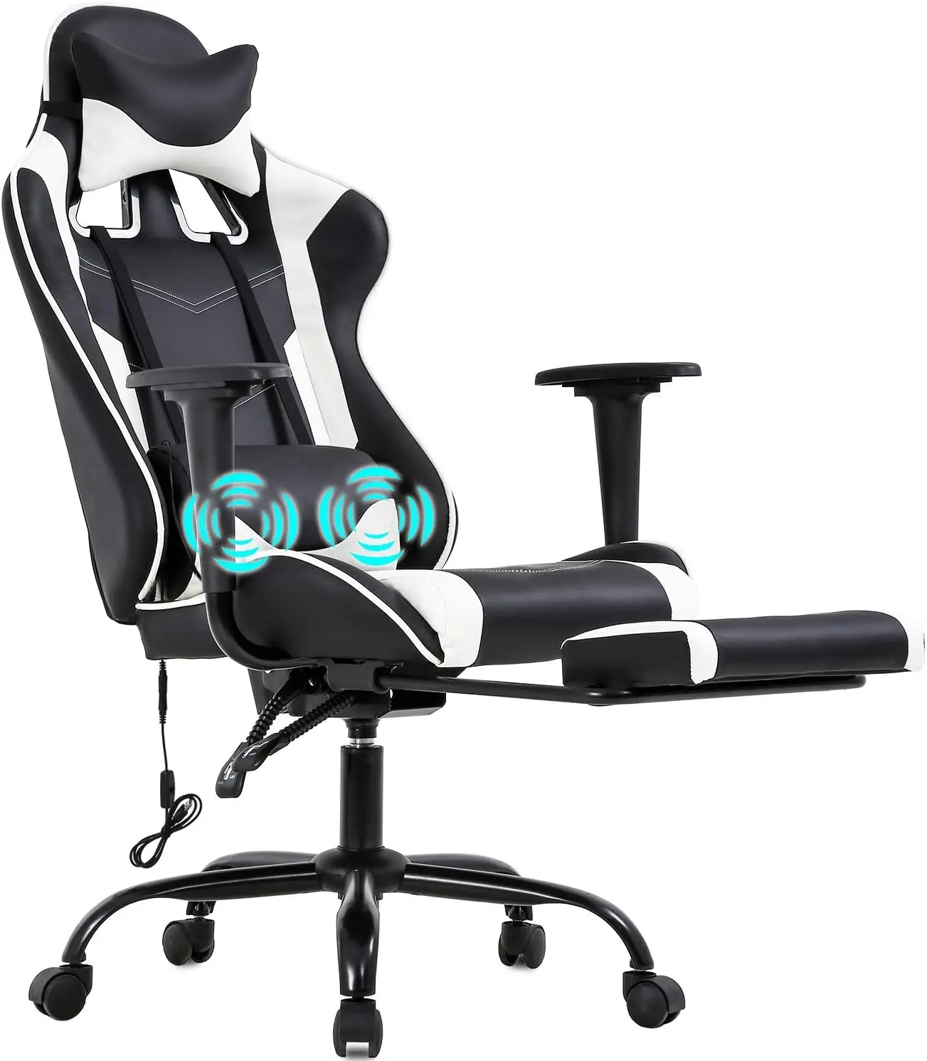 

Office Chair Ergonomic Massage PU Leather Recliner Computer Chair with Lumbar Support Rolling Swivel Task Chair for Adults,White