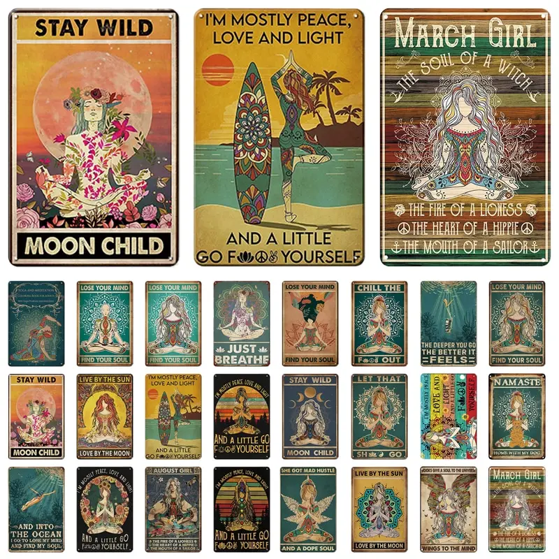 Vintage Yoga Girl Metal Sign Poster  Zen Meditation Wall Art Decor for Yoga Lovers Living Room Home Decor  Metal Plate for Tranq