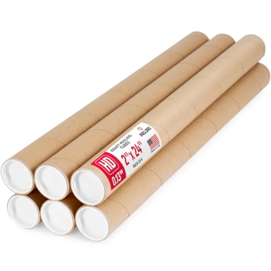

Heavy-Duty Reinforced Cardboard Mailing Tube, 6 Tubes with 2 Caps Secure USPS Approved Great for Shipping and Storing Prints, A