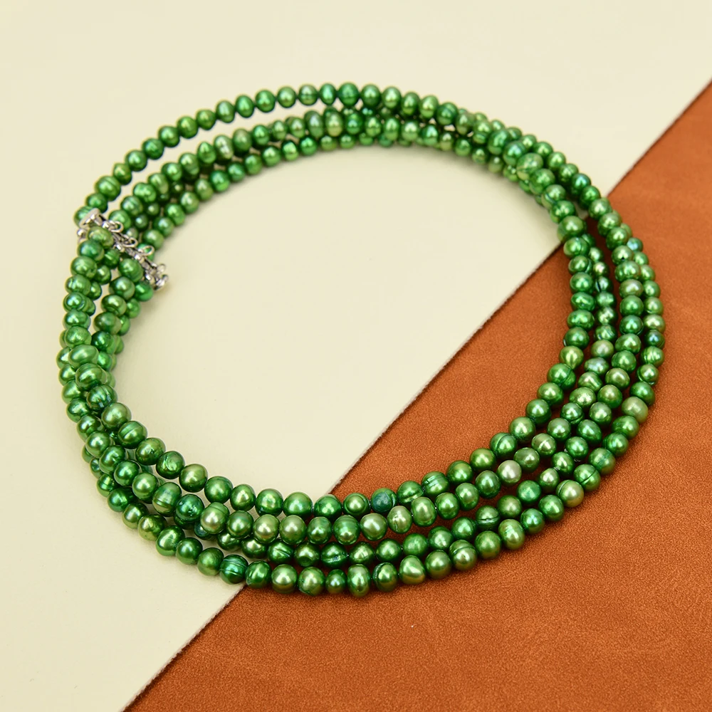 

GG 4 Rows Cultured Green Pearl Choker Necklace Jewelry Necklet For Lady