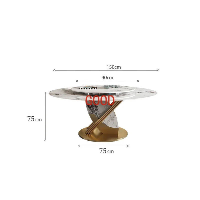 Modern Simple Round Dining Table High-Grade Luxury Light Rock Slab Dining Table Dining Table [With Turntable] 1.5 M