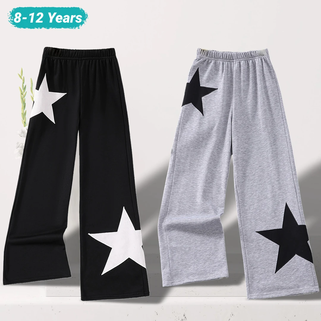 Five Point Girls Spring Elastic Embroidered Pants Children's Solid Pants Autumn Wear 8 9 10 11 12 Years Casual Star