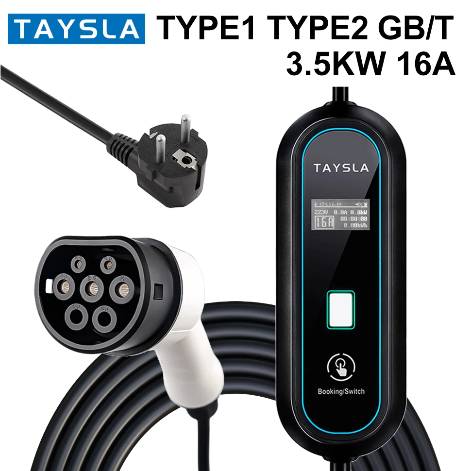 

TAYSLA Electric Car Charger 16A 3.5kW Type 2 TYPE 1 GBT EV Charger AC 80V-260V EU Plug Portable EVSE Charging Cable for EVs