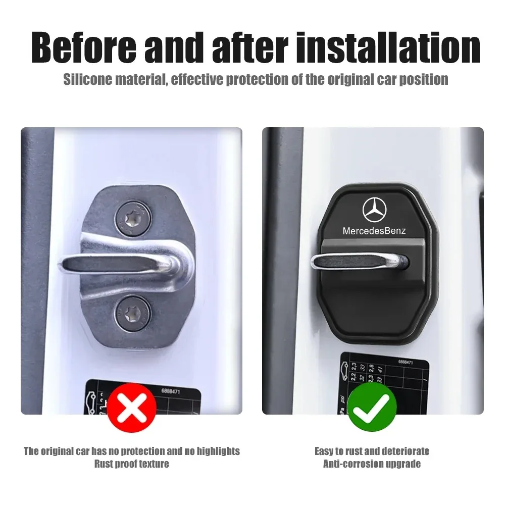 2/4PCS Silicone Car Interior Door Lock Cover Auto Door Latch Protective Sticker for Mercedes benz C E S CLC W204 W203 W124 W221