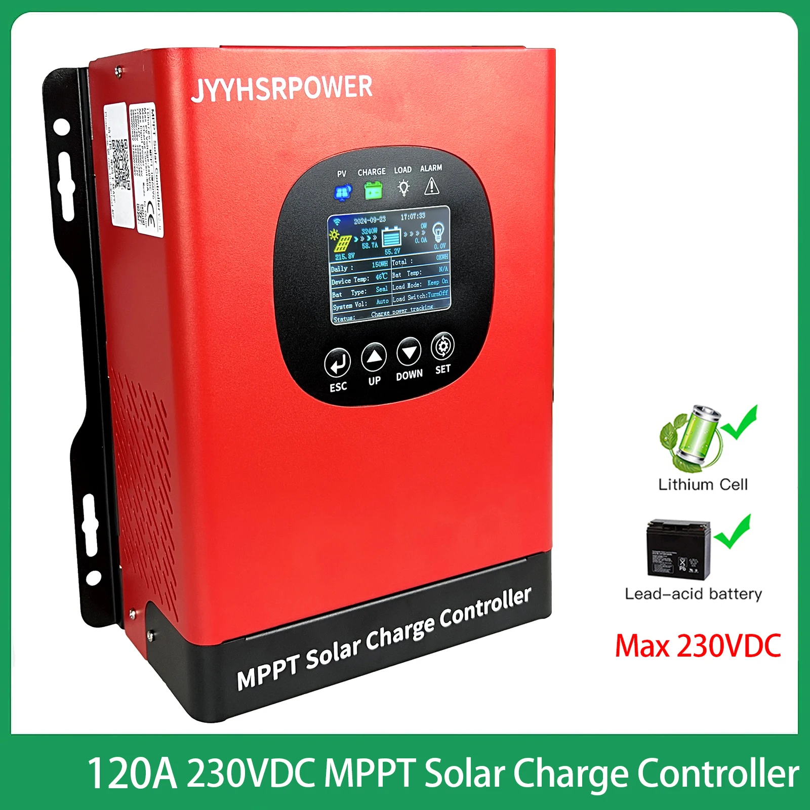 5760W MPPT Solar Charging Controller 230VDC 60A 100A 120A Auto 12V 24V 48V 72V 96V Solar Panel Charger Regulator with Load