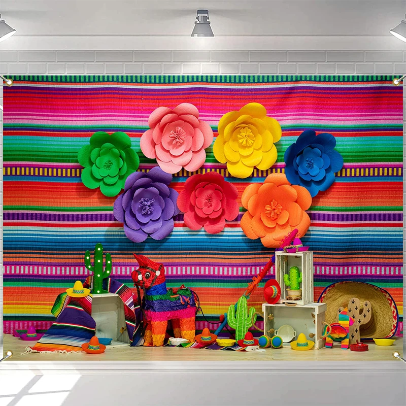 

LS Photography Background Mexican Carnival Floral Pattern Cowboy Decor Birthday Cake Smash Kids Portrait Photo Backdrop Studio