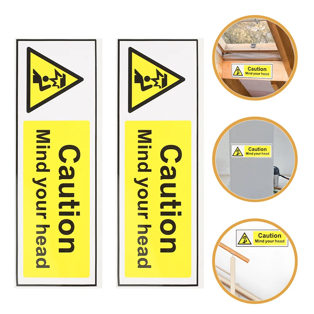 2Pcs Safety Sign PVC Warning Sticker for Head Collision Protection Self Adhesive Watch Your Head Decal for Factory Workshop