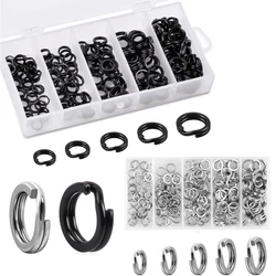Ensemble d'anneaux fendus en acier inoxydable pour la pêche à la carpe, accessoires de leurre, connecteur pivotant, noir, argent, 200 pièces