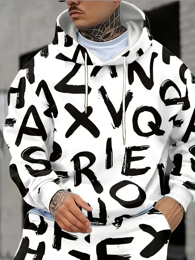 El nuevo conjunto para hombre para primavera y otoño de 2025, es un casual, moderno, suave y cómodo con estampado de letras 3D.