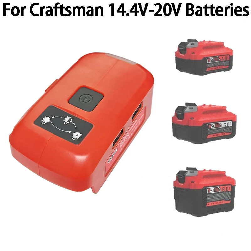

USB Phone Charger Adapter LED Worklight Compatible with For Black&Decker/Craftsman 20V Lithium-Ion Battery Dual Port Power Bank