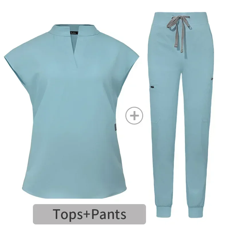 Medische Verpleging Scrubs Pak Vrouwen Blouse Verpleegster Met Korte Mouwen Werkuniformen Effen Kleur Huisdier Veterinaire Werkkleding Groothandel