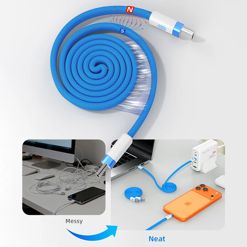 CABLETIME 100W USB C Cable Magnetic C to C Flat Cable 480Mbps High-Speed Transfer Type C Cable for iPhone 17 16 HUAWEI Xiaomi