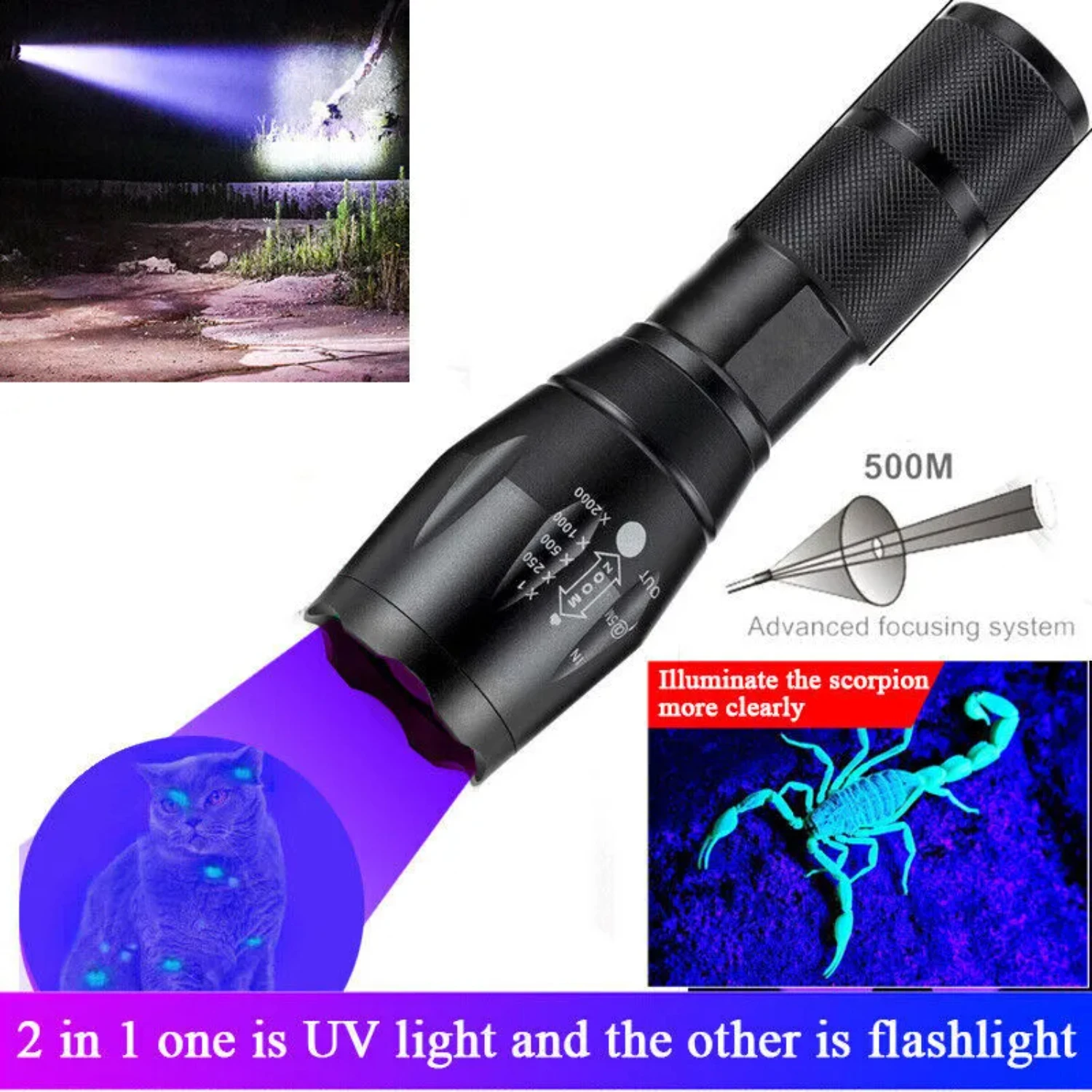 السوبر مشرق 120000lm الأشعة فوق البنفسجية الشعلة الأشعة فوق البنفسجية مصباح يدوي Blacklight ضوء مصباح LED