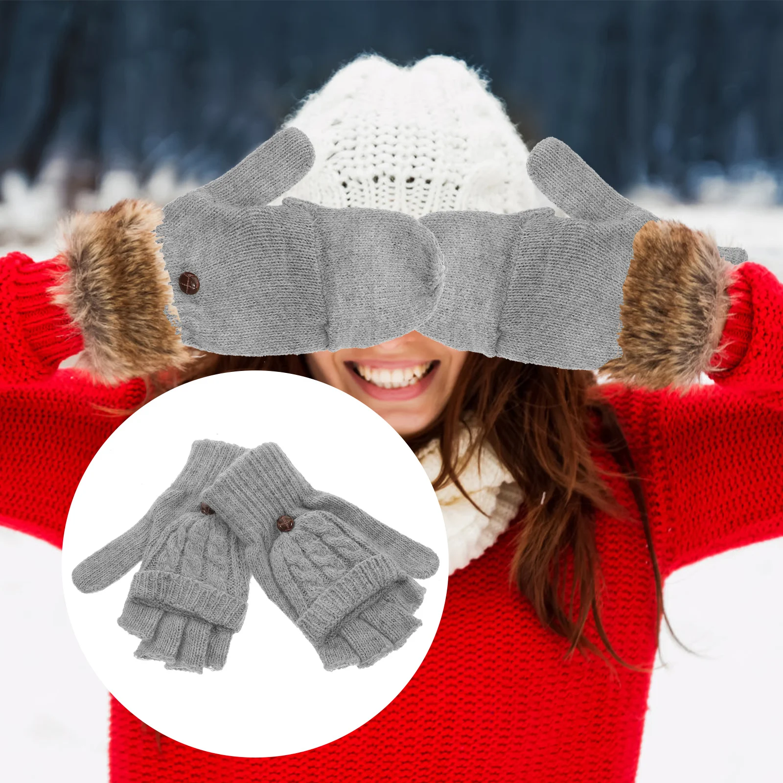 

Mittens Thermal Half Finger Gloves Women Fingerless Water Proof Winter Man Wool