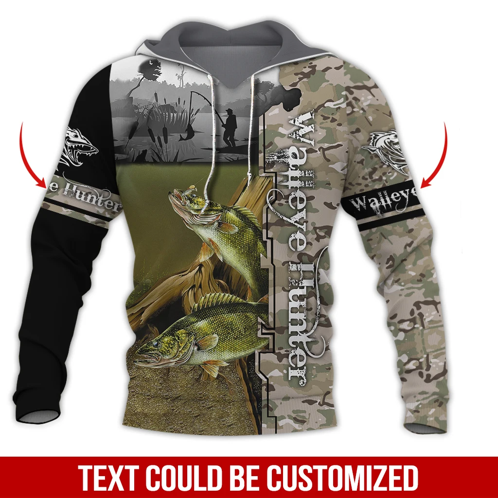 

Personalized Name Walleye Hunting Camo 3D All Over Printed Men's Hoodie&Sweatshirt Unisex Zip Hoodie Casual Tracksuits KJ962