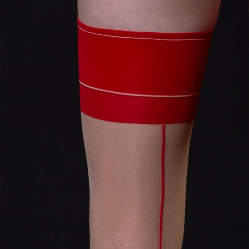 Lange Strümpfe mit breiten Bündchen und Rückenlinie, Kontrastfarbe, Patchwork, formende Strümpfe, sexy Dessous, Overknee-Strumpfwaren mit kubanischem Absatz – Detail 6