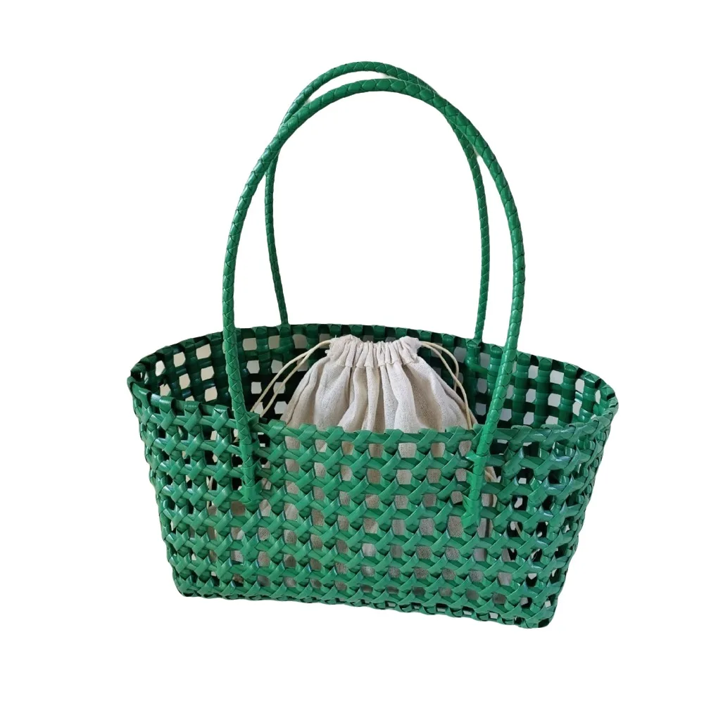 

Plastic Hollow Weave Bag Countryside Style Large Capacity Beach Tote Bag Bucket Bag Vacation Style Vegetable Basket Bag Summer