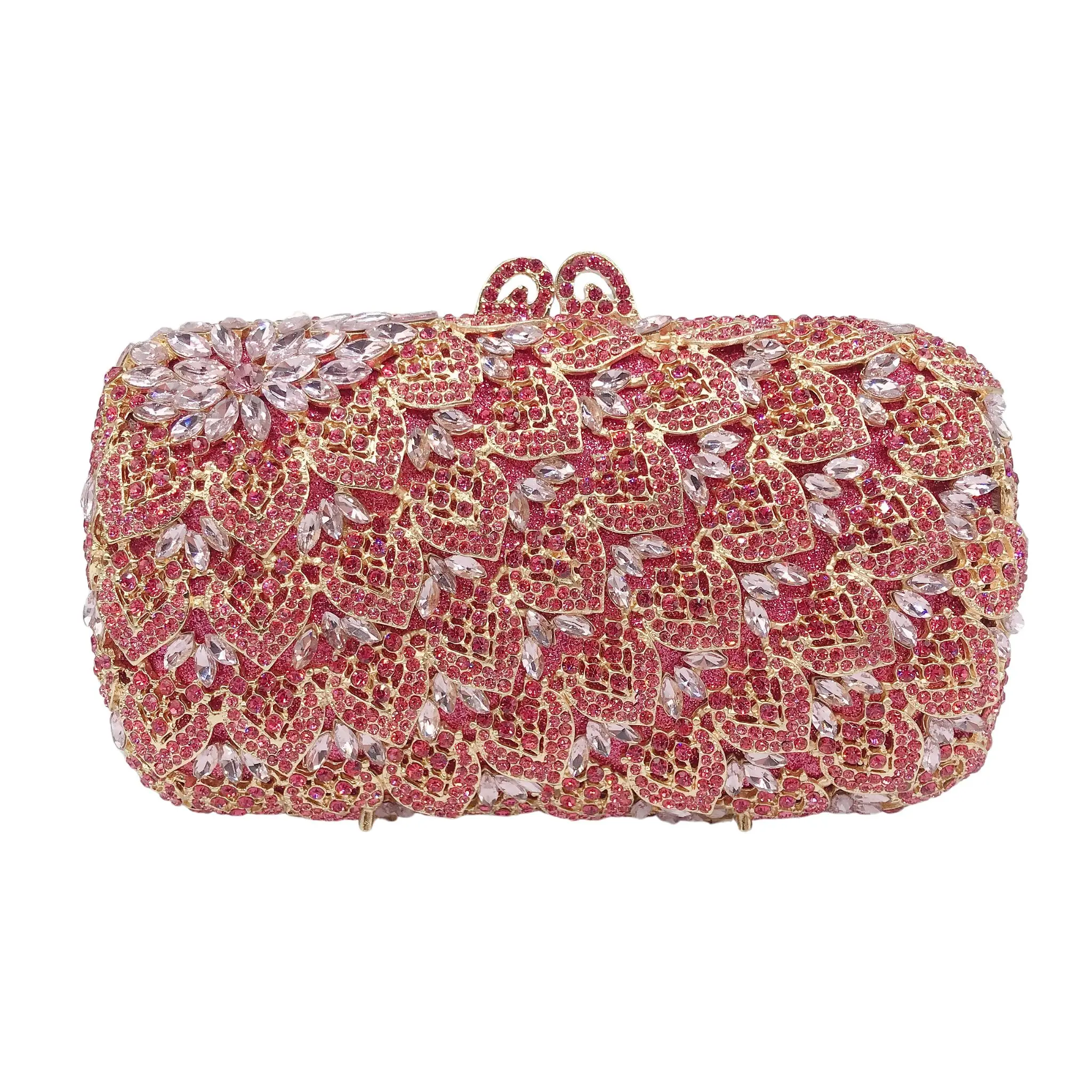 

Stylish design pink petal luxury crystal diamond metal women's evening bag Luxury women's handbags Leather wallet