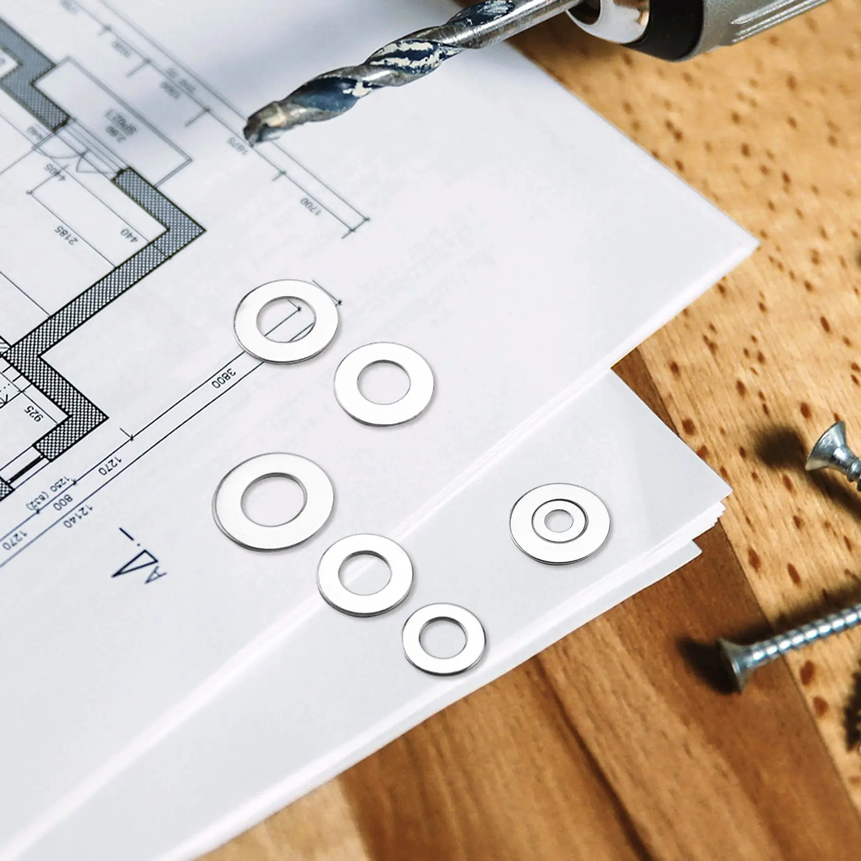 طقم غسالات مسطحة ستانلس ستيل AT16 580 قطعة، 9 مقاسات - M2 M2.5 M3 M5 M6 M8 M10