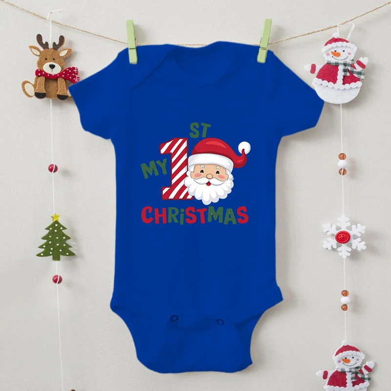 Cartoon Santa Claus Newborn Bodysuits Cotton Short Sleeve Infant Rompers Boy Girl My 1st Christmas Print New Year Gift Jumpsuits