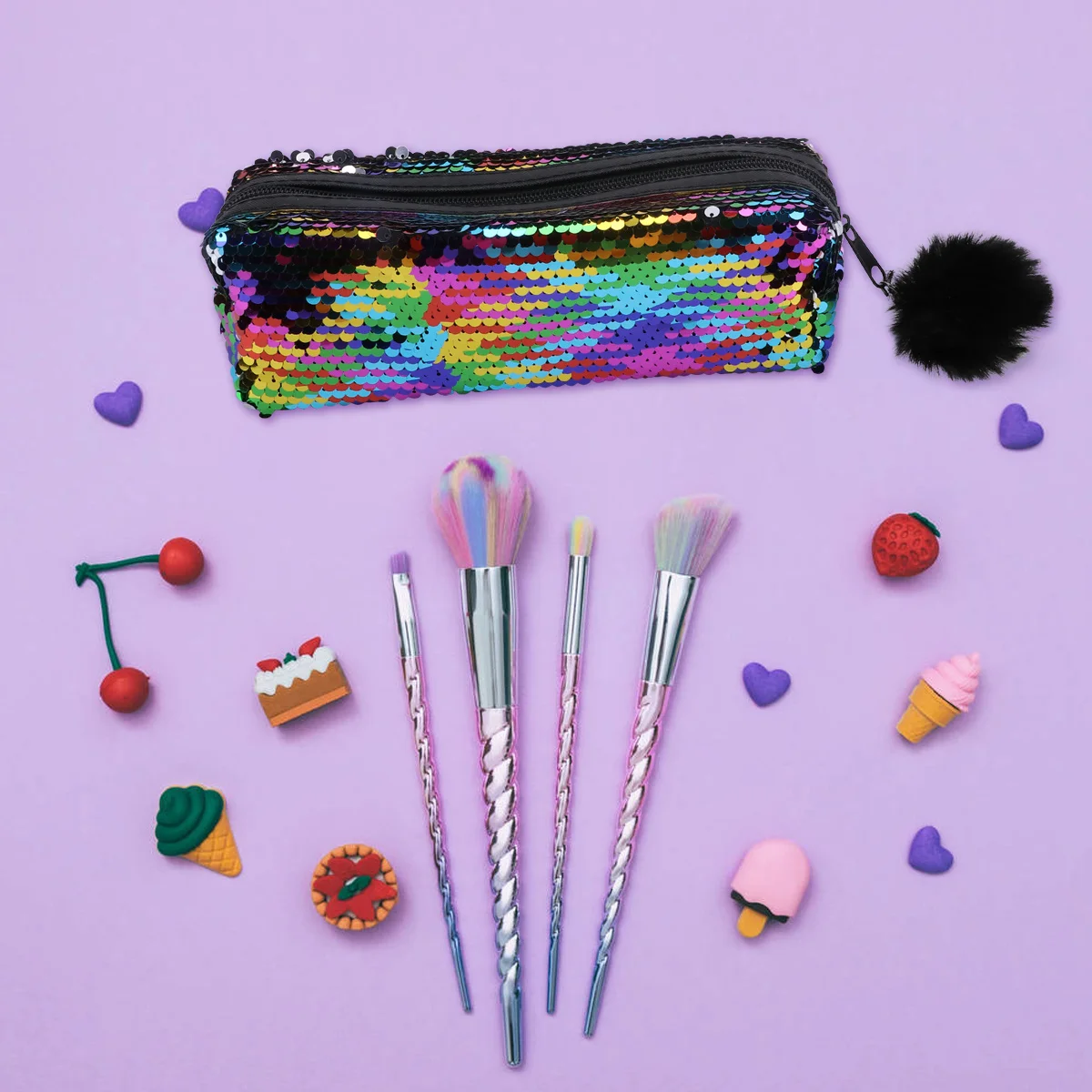 1 قطعة حقيبة أقلام رصاص الترتر حورية البحر نمط سعة كبيرة القرطاسية حقيبة للتخزين بريق سستة الحقيبة متعددة الوظائف ماكياج #3