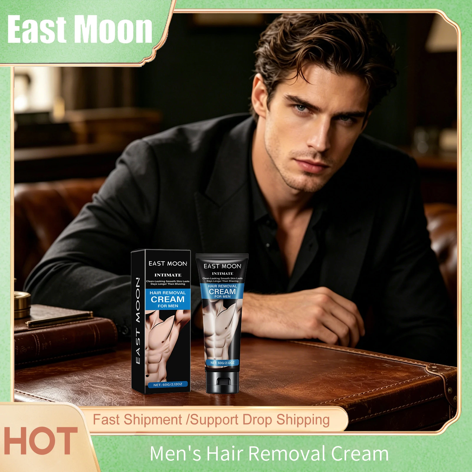 Crema Depilatoria Indolora para Hombres, Depilación Corporal y Zonas Íntimas, Suave, Permanente, Refrescante, Suaviza, Detiene el Crecimiento del Vello, Repara la Piel