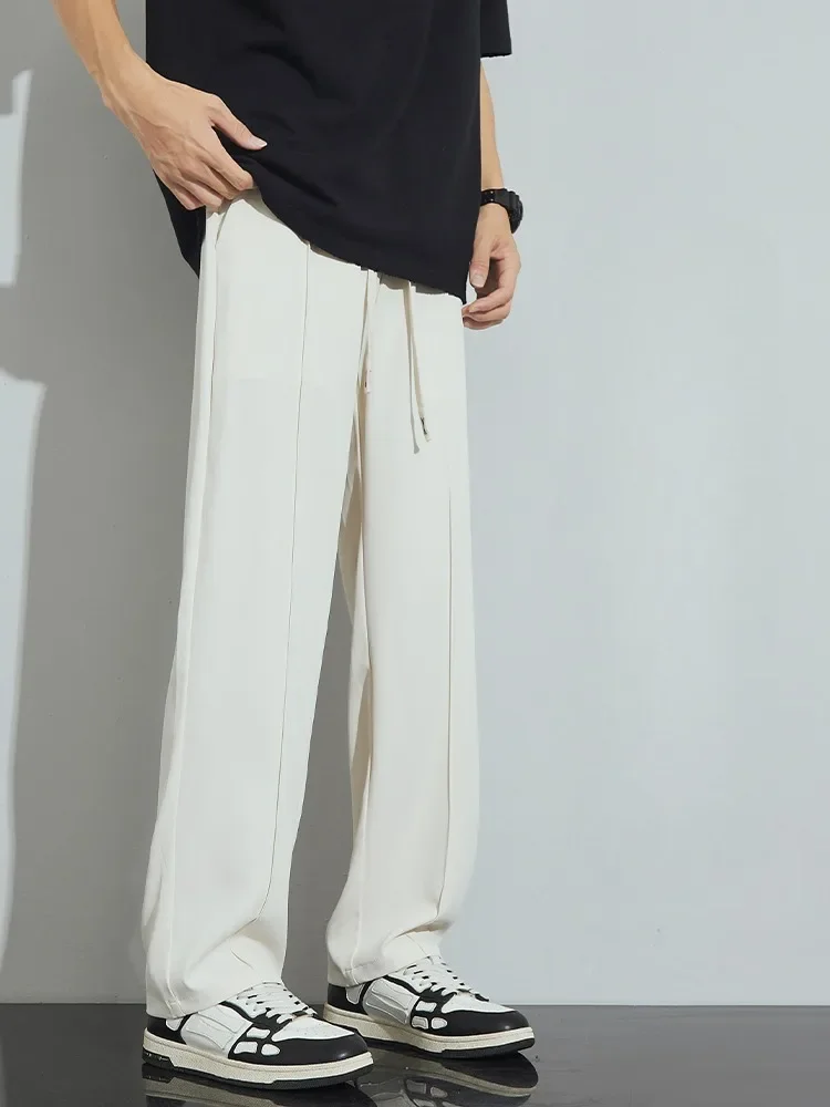 Pantaloni Casual a gamba larga da uomo sottili in seta di ghiaccio vestiti estivi pantaloni dritti alla moda pantaloni sportivi maschili traspiranti