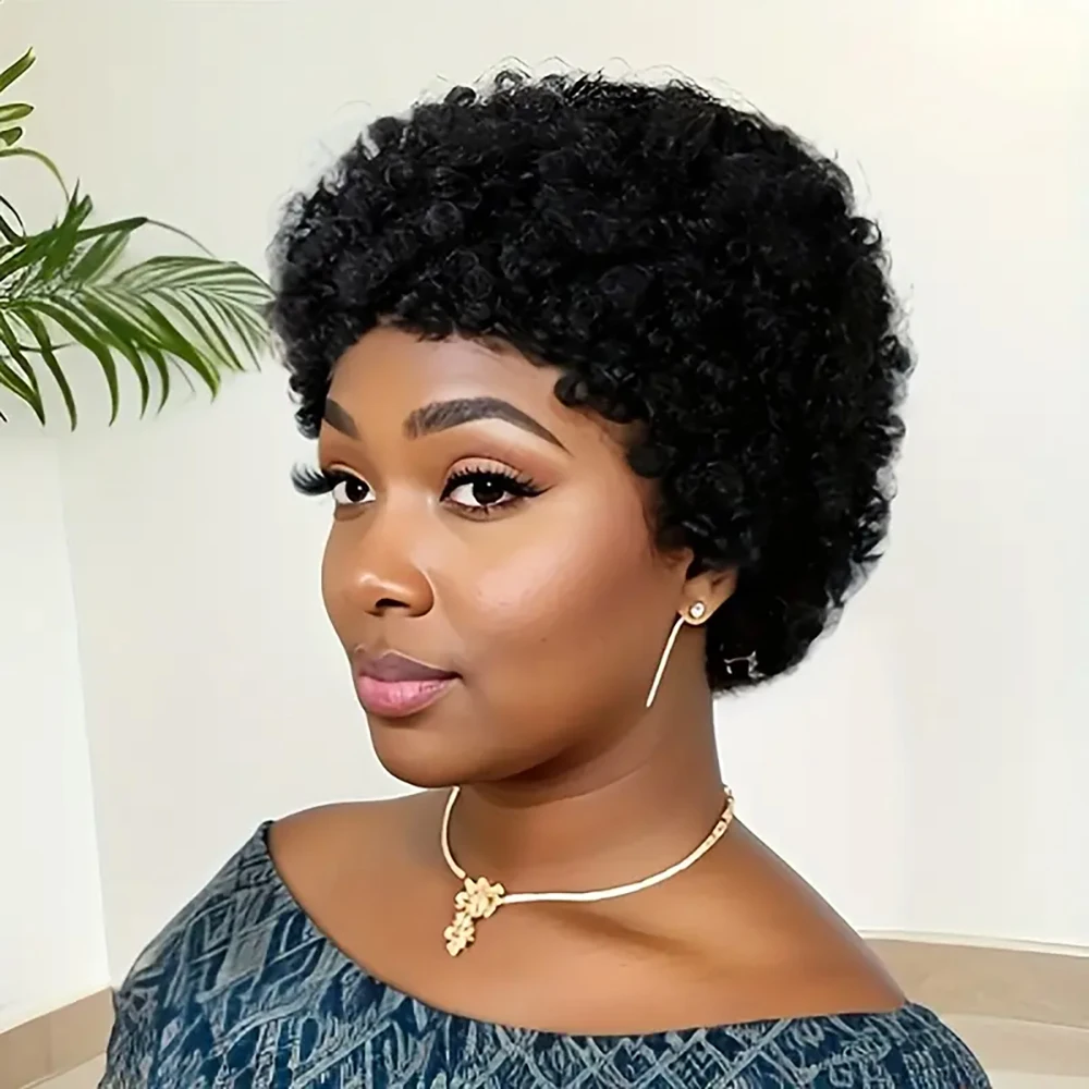 Pixie corte perucas brasileiras virgem remy peruca de cabelo humano para preto feminino curto afro kinky encaracolado máquina feita perucas
