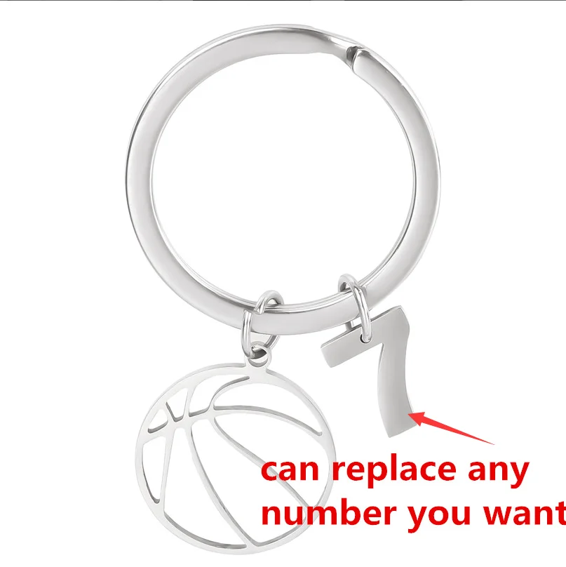 0-9 Number Charm Hollow Basketball Pendant Keyring Stainless Steel Key Rings For Women Men Accessories Jewelry Anniversary Gift