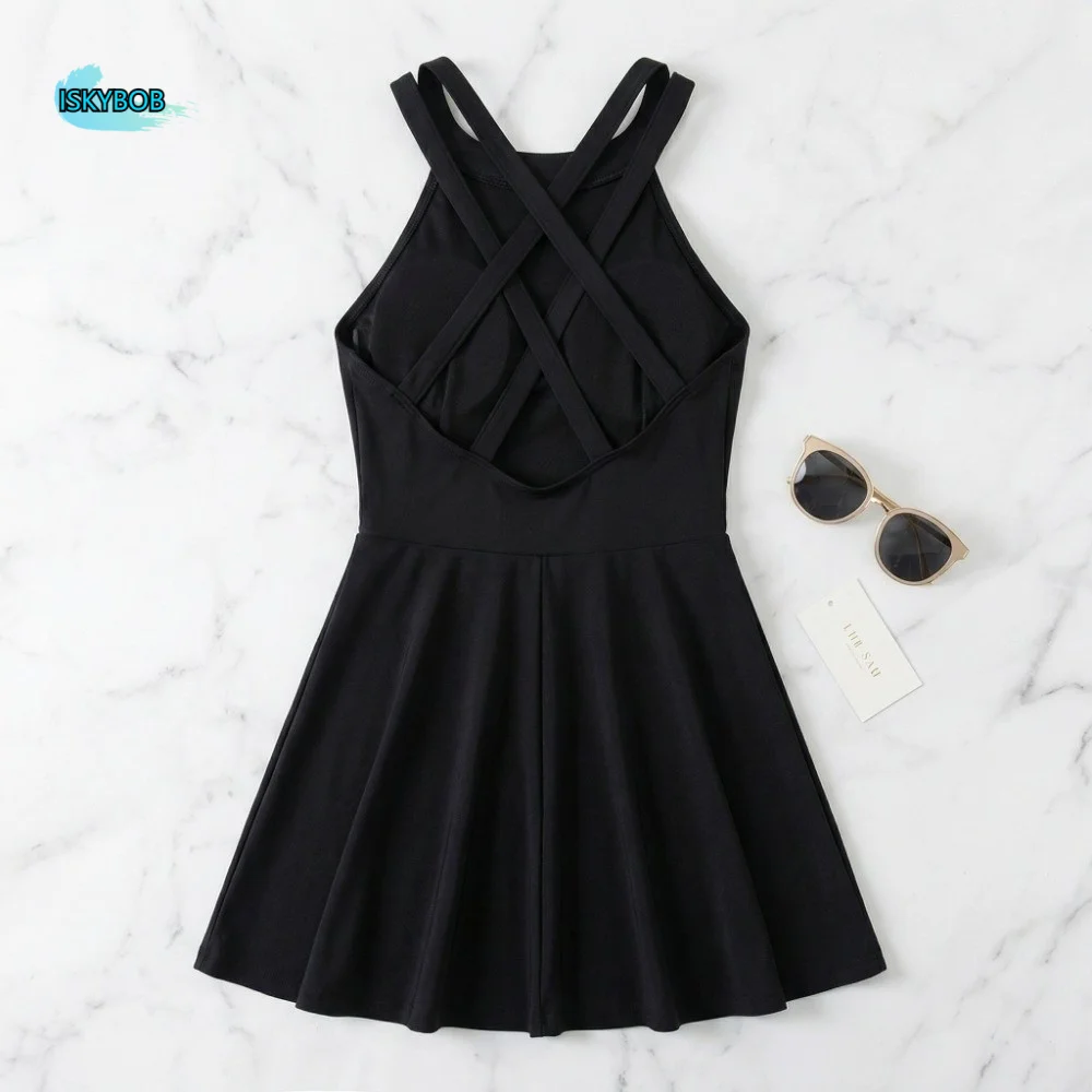 

Модный облегающий купальник-юбка без спинки, без рукавов, с завязками на шее, плиссированный, для пляжа и термальных источников, для отпуска