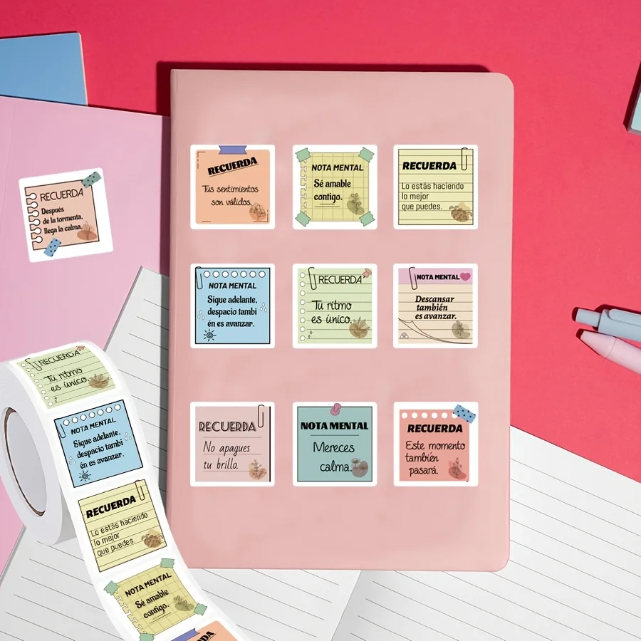 500pcs Spanish Positive Reminder Stickers, Note Style Inspirational Labels for Journaling, Planner, Scrapbook & Packaging Decor