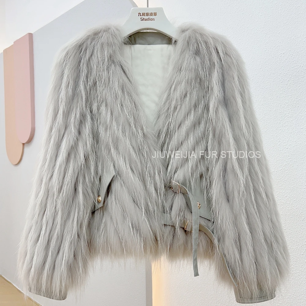 2026 Winter New Fur Strip Sewed Together Short Style Thin Raccoon Fur Fox Fur Coat Young Women's Coat
