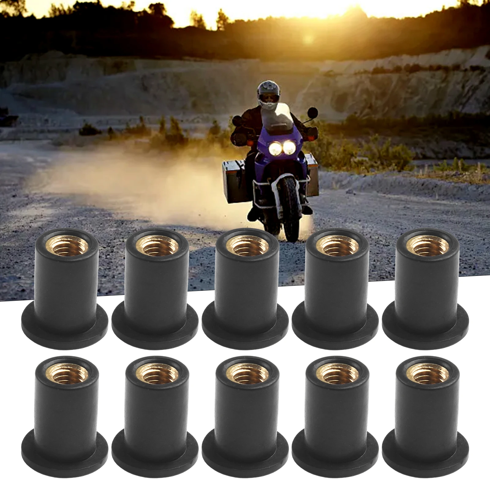 Motorcycle Windshield Mounting Hardware Set 10PCS M5 Rubber Nuts with Brass Core for Vibration Damping on Panels and Fairings