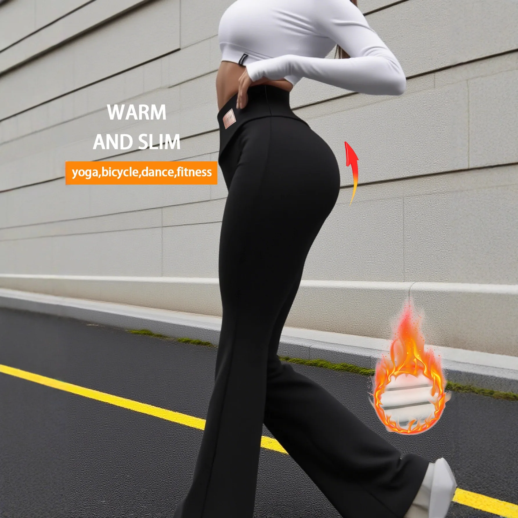 กางเกงเลกกิ้งออกกำลังกายทรงบานสำหรับผู้หญิง ผ้ากำมะหยี่หนานุ่ม อุ่นสบาย เอวสูง ทรงเข้ารูป ผ้ายืดหยุ่น ลายหนังฉลาม เหมาะสำหรับโยคะและสวมใส่ลำลอง