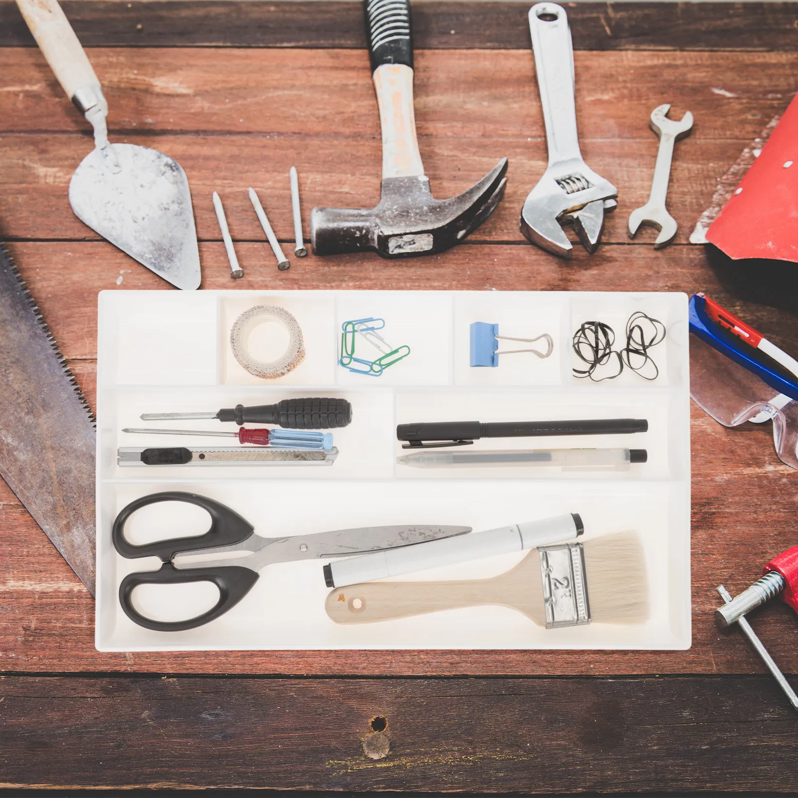 

Прочный износостойкий пластиковый органайзер для ящиков, многосекционный прямоугольный настольный органайзер для туалетного столика, для косметики и канцелярских принадлежностей