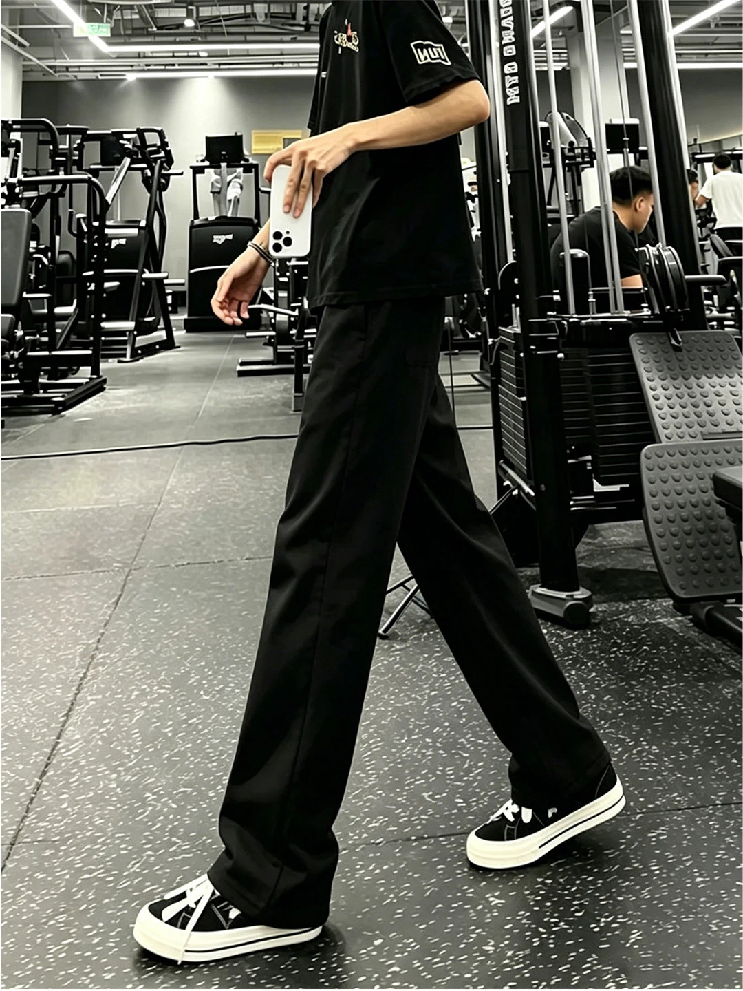 Black Ice Silk Straight Leg Men's Summer Thin American Drape Casual Suit Pants Quick Dry Micro Flared Trousers Breathable
