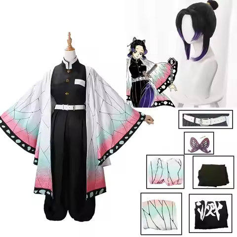Anime Kochou Shinobu Cosplay Costume Kimetsu No Yaiba Kochou Uniforms Wigs Hairs Halloween For Kids Adult Cos Party