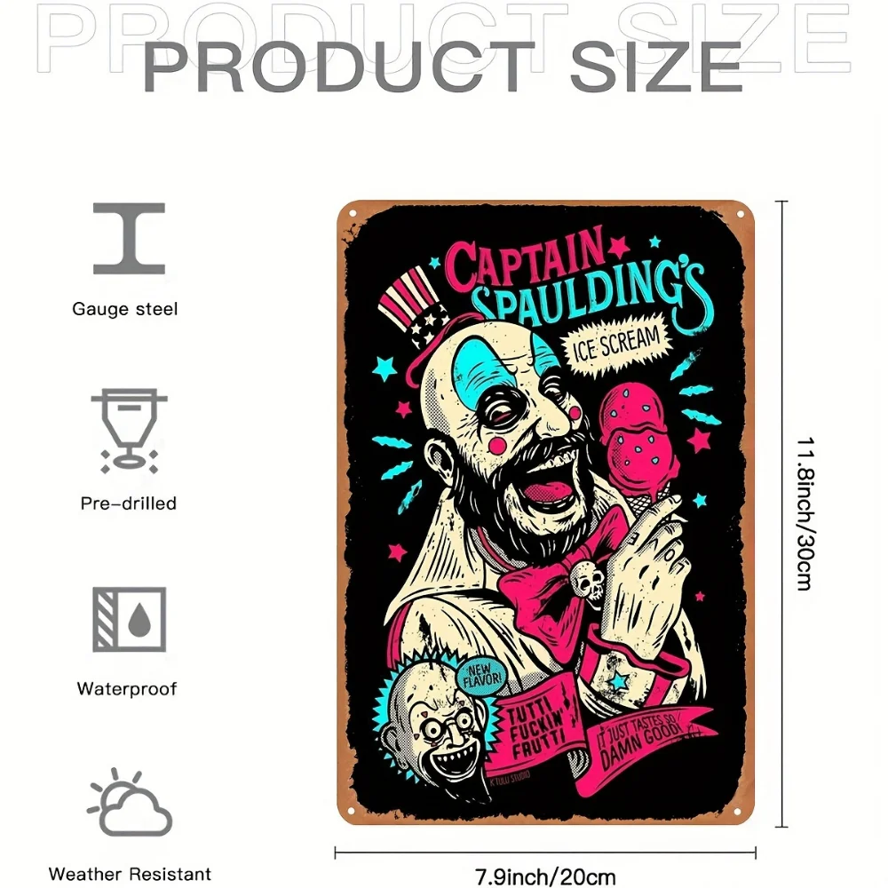 One piece, Captain Spaulding metal sign (8''x12''), ice cream, vintage movie poster, office bar restaurant hotel coffee