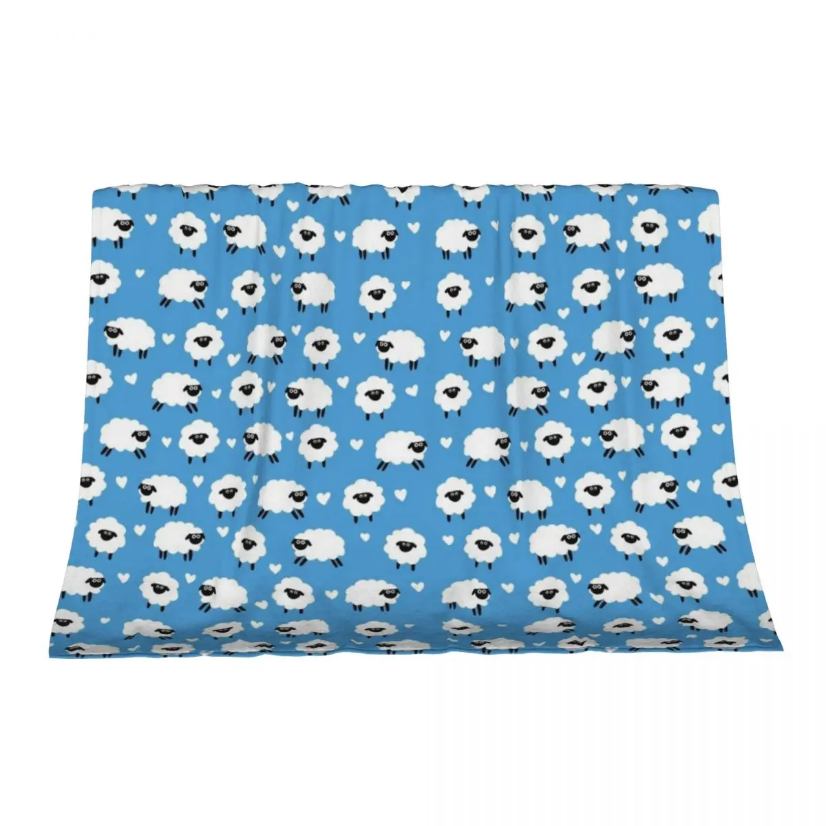 

Sheep and Hearts Pattern - Blue Throw Blanket Flannel Fabric Comforter Sofas Blankets