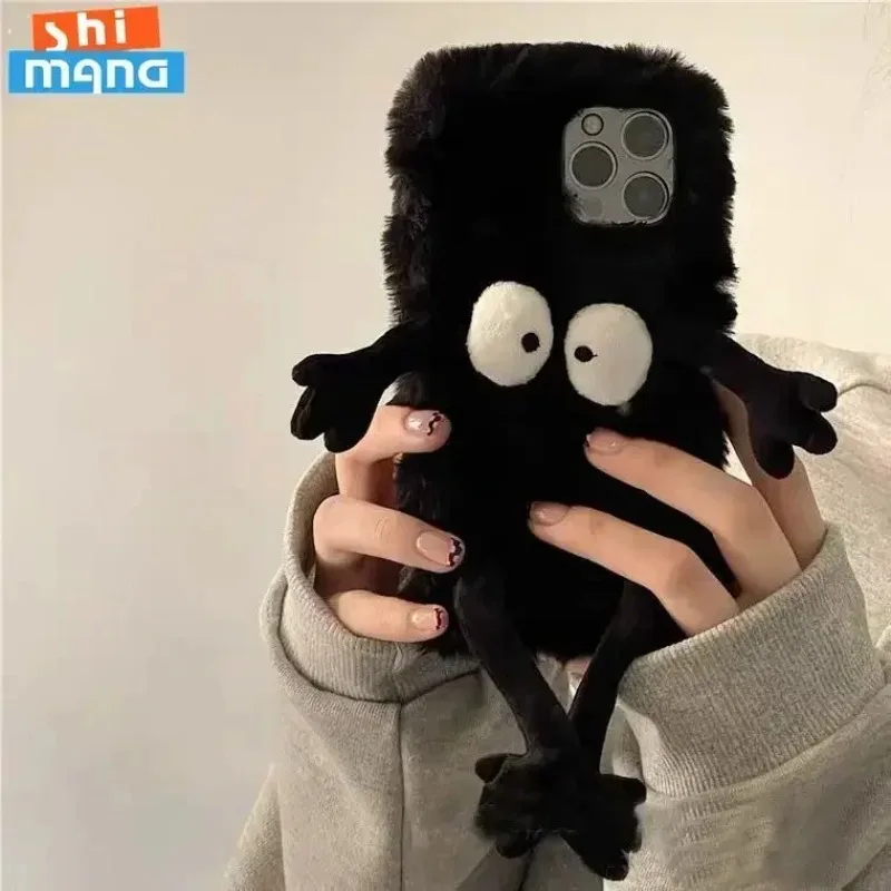 Plush briquettes  Soft Plush Phone Case For iPhone 17 16 15 11 12 13 14 Pro XR X Xs Max mini 7 8 6 6s Plus MAX 3D Fur Back Cover