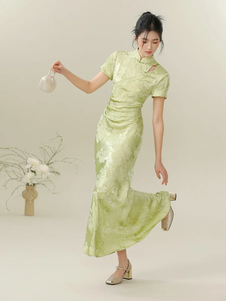 

Новое летнее женское платье-ципао в китайском стиле, приталенное, с вырезами, в национальном стиле, с коротким рукавом