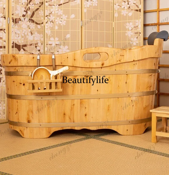 

Cedar wood bath wooden bucket Adult home beauty salon Wellness center Full body bath bucket Solid wood bath tub Commercial