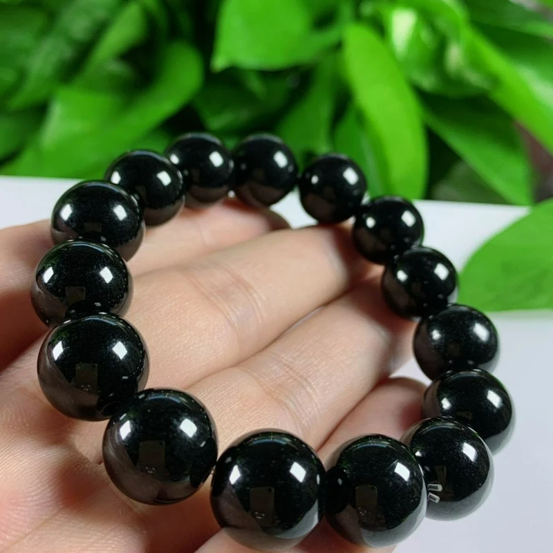 

Natural Black Jadeite 14mm Round Bead Bracelet Fashionable and Simple Men and Women Accessories for Couples Holiday Gift